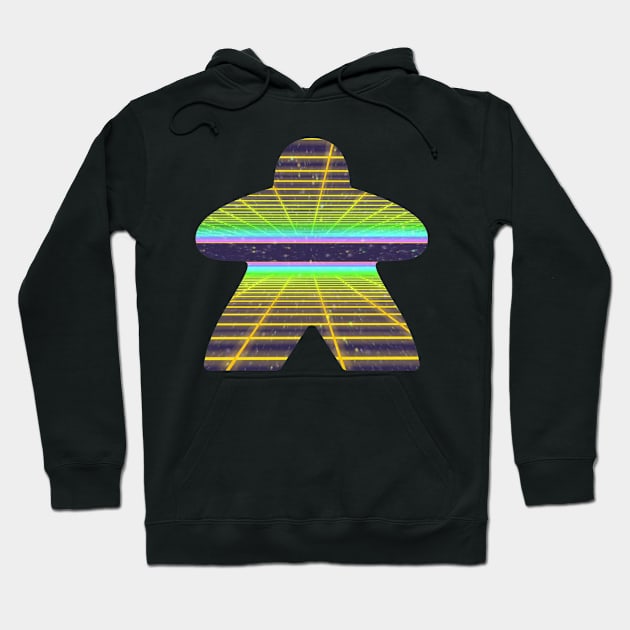 Vaporwave Grid Meeple Hoodie by Retro Kitty